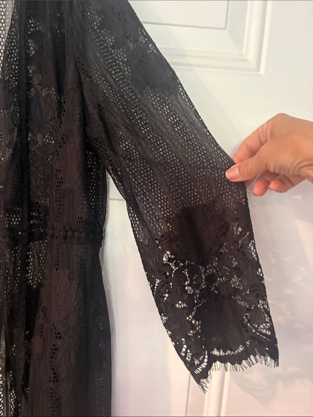 Miss Chievous Sheer Black Lace Cardigan with Floral Embroidery